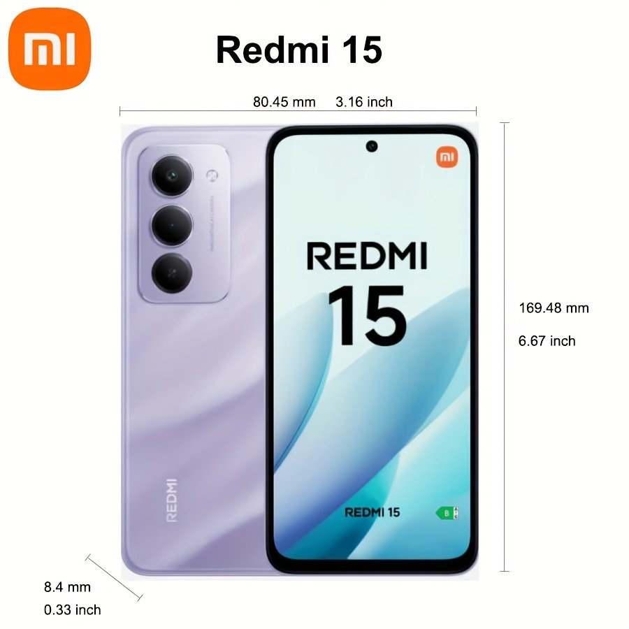 XIAOMI Redmi 15 4G LTE Compatible with Tmobile Tello Mint & Global 6GB+128GB 8GB+256GB Smartphone Unlocked Immersive 6.9&Prime; FHD+ Display, 50MP AI Camera System, Massive 7000mAh Battery, Android 15, 33W Charging, No Charger Plug