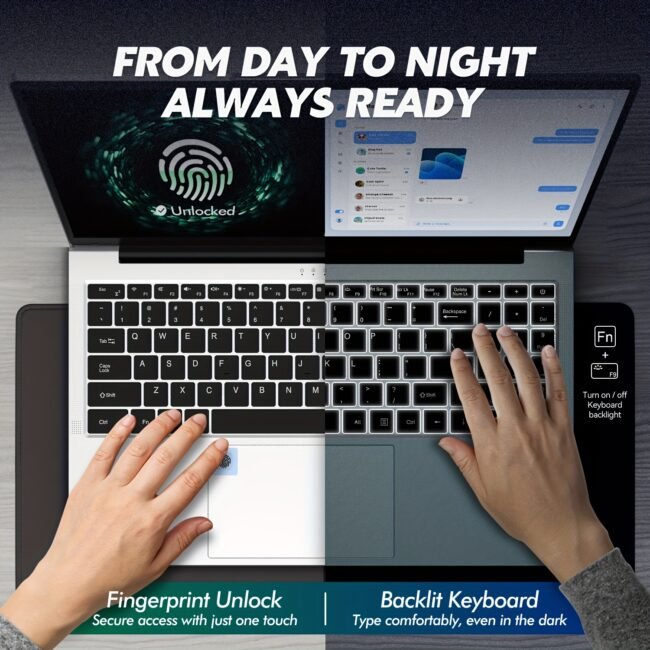 product-fancy-343810af-82aa-40b7-9d89-d19df5adace8 Auusda 15.6 Inch Silver Laptop | AMD Athlon Silver 3050e Processor | 8GB DDR4 + 256GB M.2 NVMe | Privacy Shutter | Fingerprint Recognition Unlock | Backlit Keyboard | Multiple-Ports | Compatible Study
