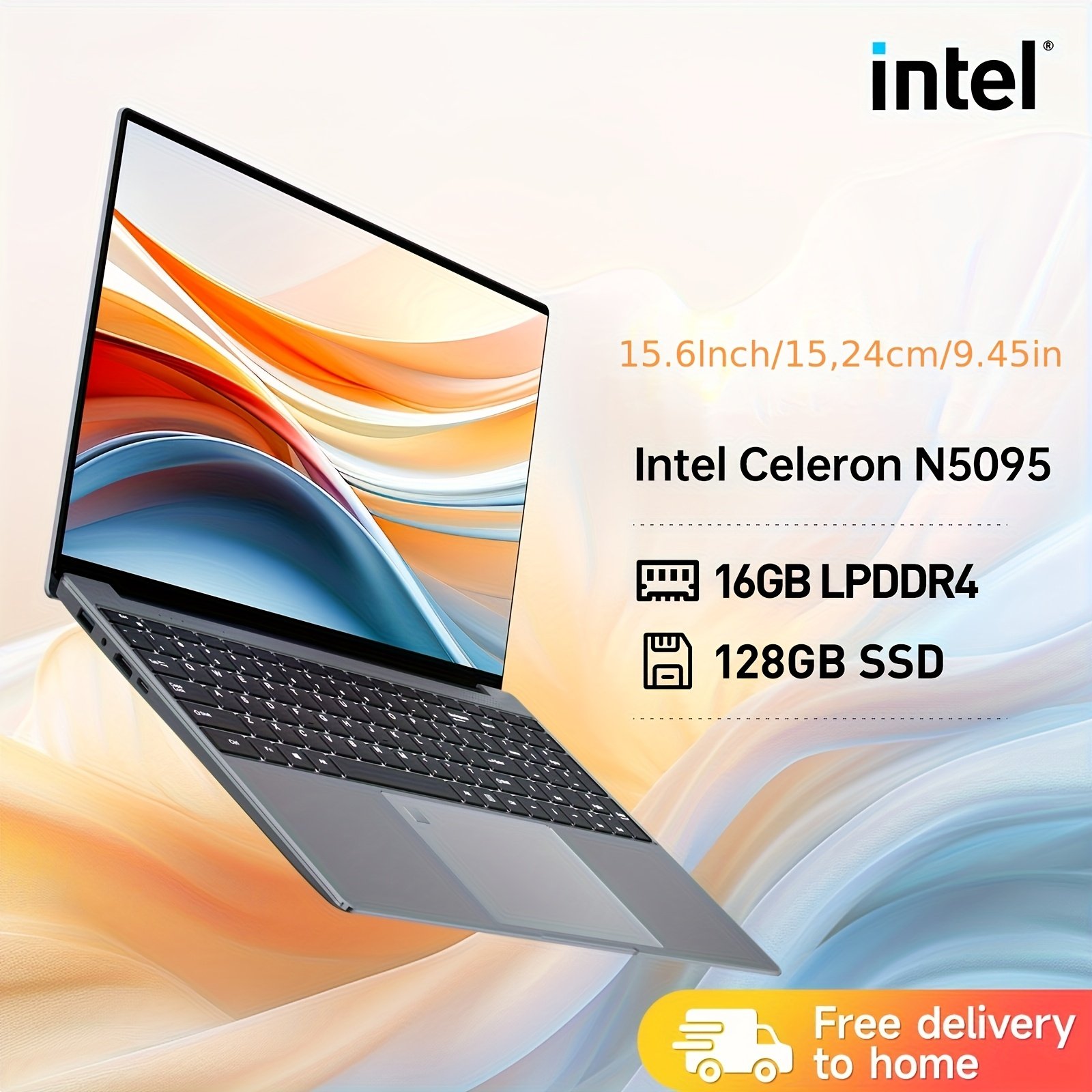 Laptop with 16GB LPDDR4 Memory and 128GB Solid-state Drive, Equipped with an Intel Celeron N5095 Processor, up to 2.9GHz, Quad-core, 1920×1080 IPS Display, Built-in HD Front Camera, 2 USB-A Ports, Pre-installed Operating System, with Fingerprint