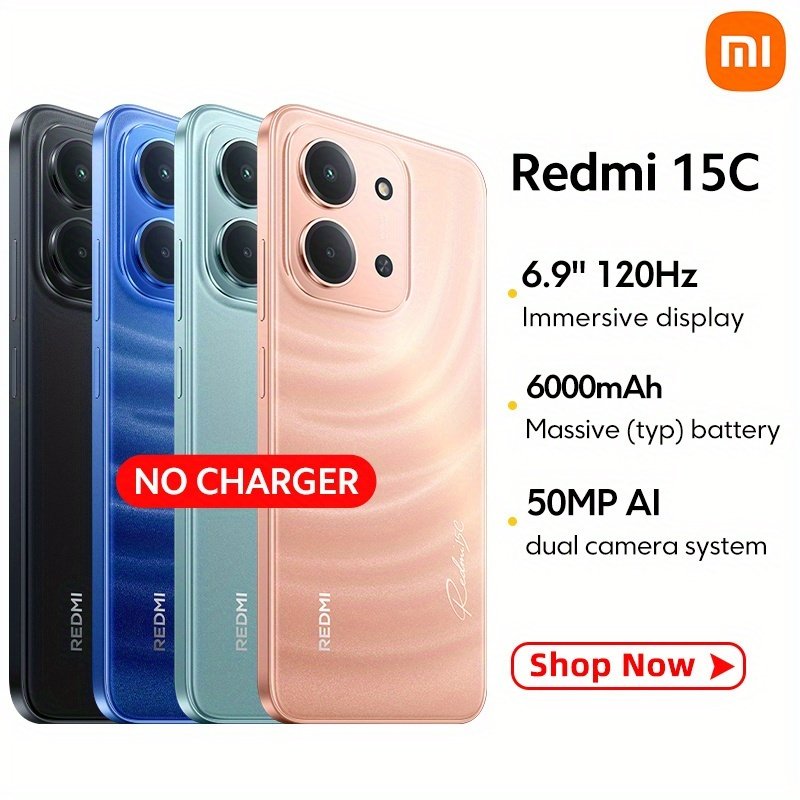 Redmi 15C Smartphone Global Version Mediatek Helio G81-Ultra Processor Refresh Rate Up to 120Hz 50MP Main Camera 8MP Front Camera 6000Mah (Typ) 33W NO CHARGER Xiaomi Hyperos 2