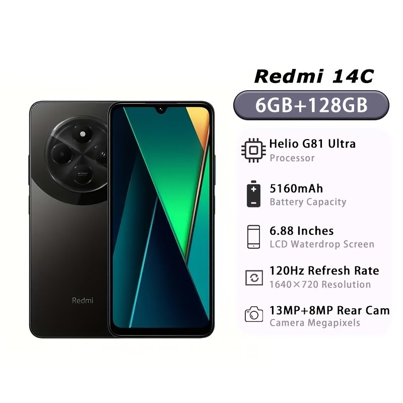 Xiaomi Redmi 14C 4G Mobile Phone (6GB+128GB) 120Hz HD Screen, 50MP AI Dual Camera, 13MP HD Main Camera, 6.88-inch Eye-care Large Screen, 5160mAh Large Battery, Without Charger, Asian Version – Image 4