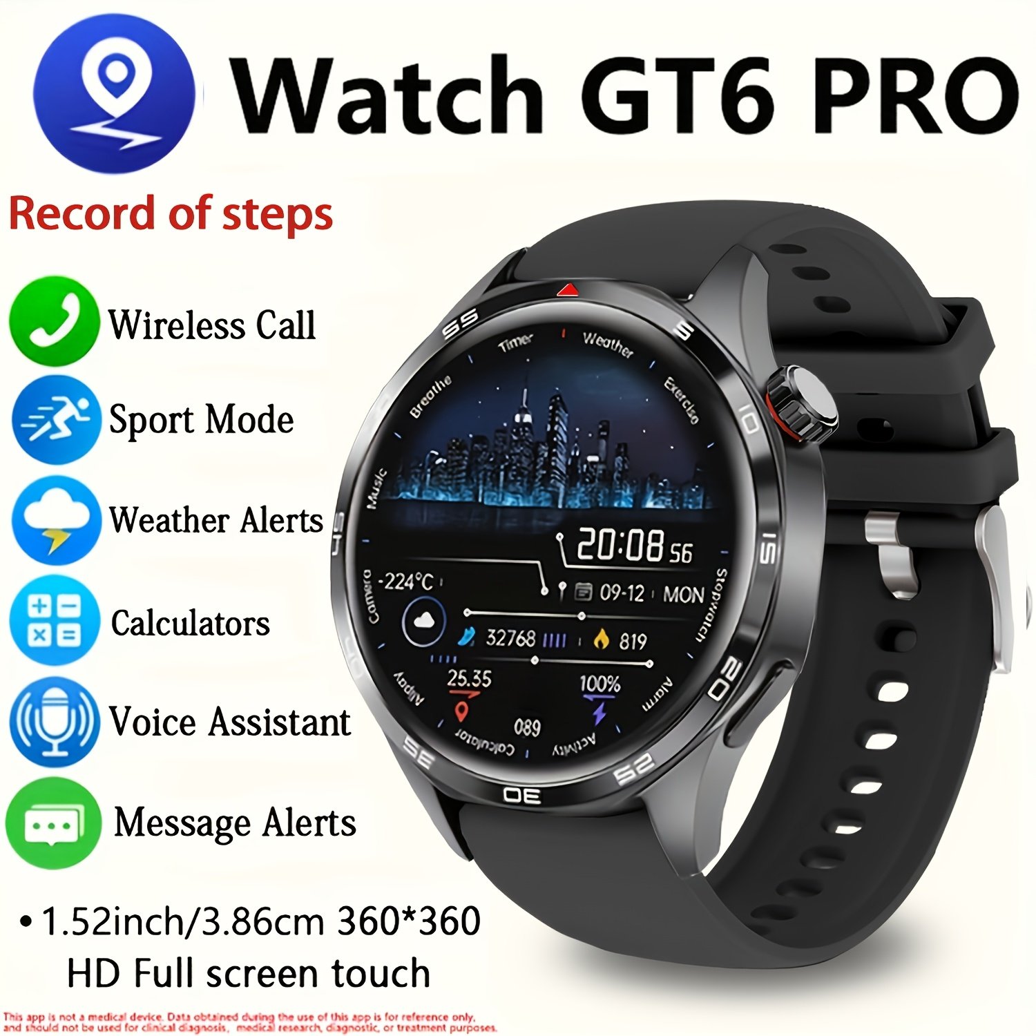 ERUN Flagship Store New Product P15 PRO Smart Watch, Sports Smartwatch, Featuring the Same GT6 PRO Watch Face, Metal Body, Silicone Strap, Hundreds of Watch Faces, Wireless Calling for Men, SMS Alerts, Multiple Sports Modes, USB Magnetic Charging