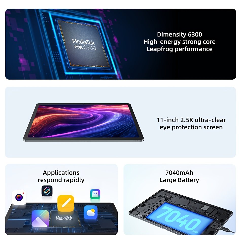 Lenovo Android 11 Inch Tablet 8GB+128GB/8GB+256GB, Dimensity 6300, 7040Mah Large Battery, 2560*1600 Resolution, Wifi, Available in Gray Or Blue, The Perfect Gift for Back-To-School Season (No Adapter), Tablet, Pad, Tablet, Pad – Image 3