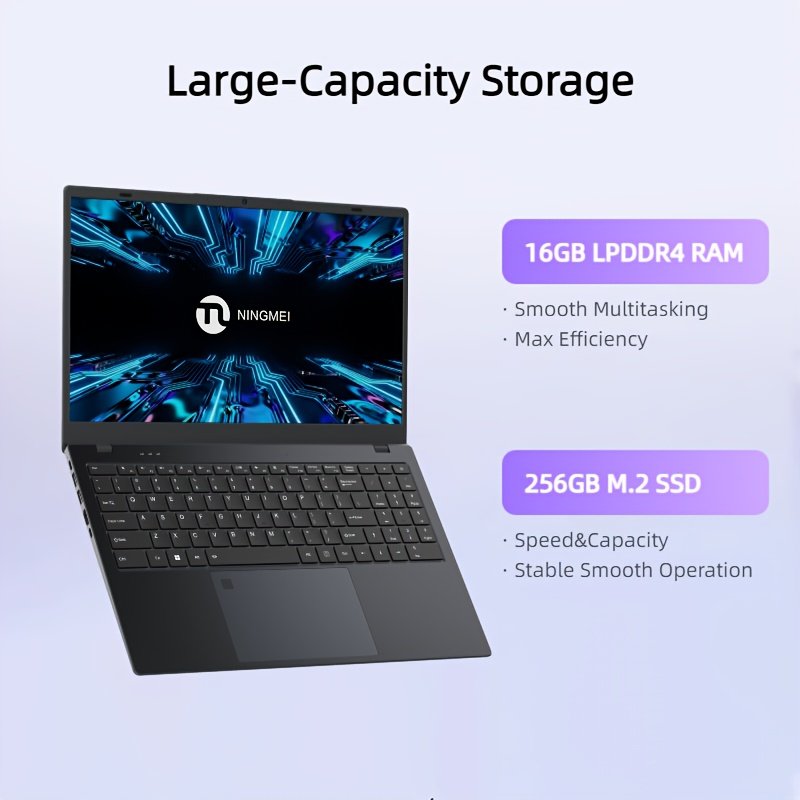NINGMEI NL150 Laptop, 15.6-inch 1920×1080 Full HD Display, Standard Type-C Fast Charging + HDTV Expansion + SD Card Slot, Large Touchpad + HD Audio Interface, Includes Protective Case/Mouse, All-in-One Laptop for Office, Study, and Entertainment – Image 3