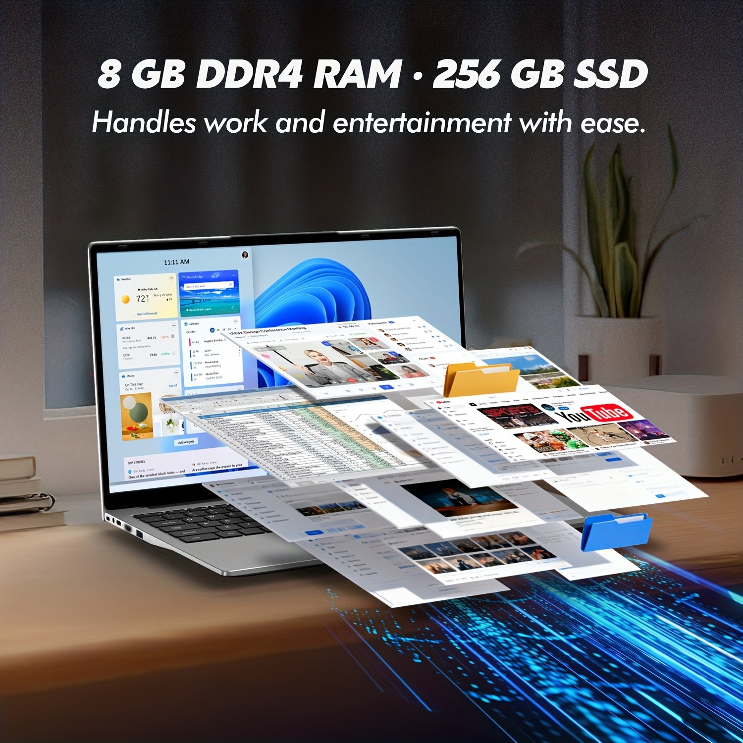Auusda 15.6 Inch Silver Laptop | AMD Athlon Silver 3050e Processor | 8GB DDR4 + 256GB M.2 NVMe | Privacy Shutter | Fingerprint Recognition Unlock | Backlit Keyboard | Multiple-Ports | Compatible Study – Image 9