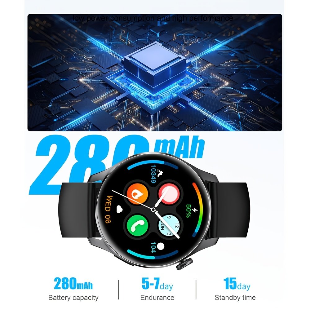 3.89 cm 360*360 HD Screen Smart Watch 280mAh Battery Outdoor Sports & Fitness Message Push Music Control Weather Display Wireless Call Men's Smart Watch 2024 NEW – Image 11