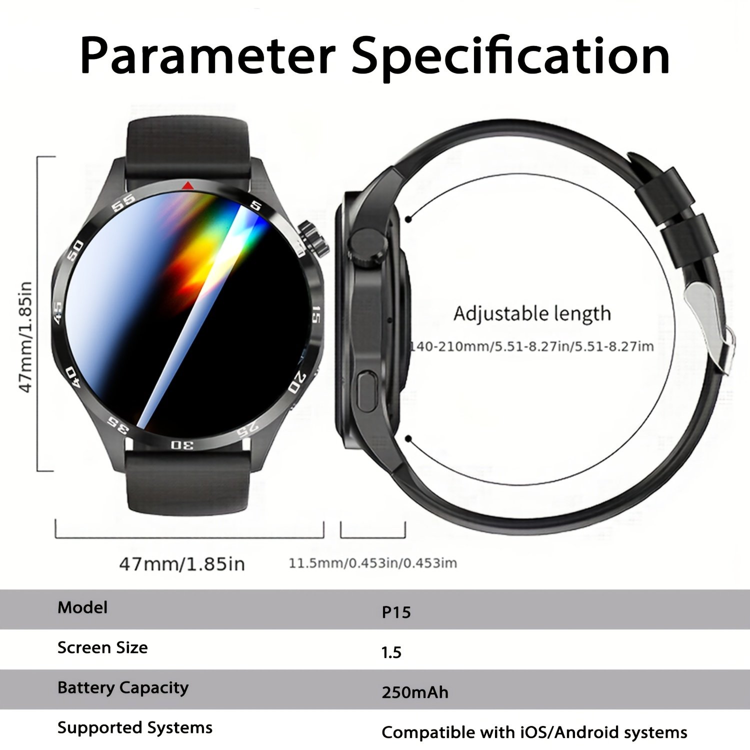 ERUN Flagship Store New Product P15 PRO Smart Watch, Sports Smartwatch, Featuring the Same GT6 PRO Watch Face, Metal Body, Silicone Strap, Hundreds of Watch Faces, Wireless Calling for Men, SMS Alerts, Multiple Sports Modes, USB Magnetic Charging – Image 4