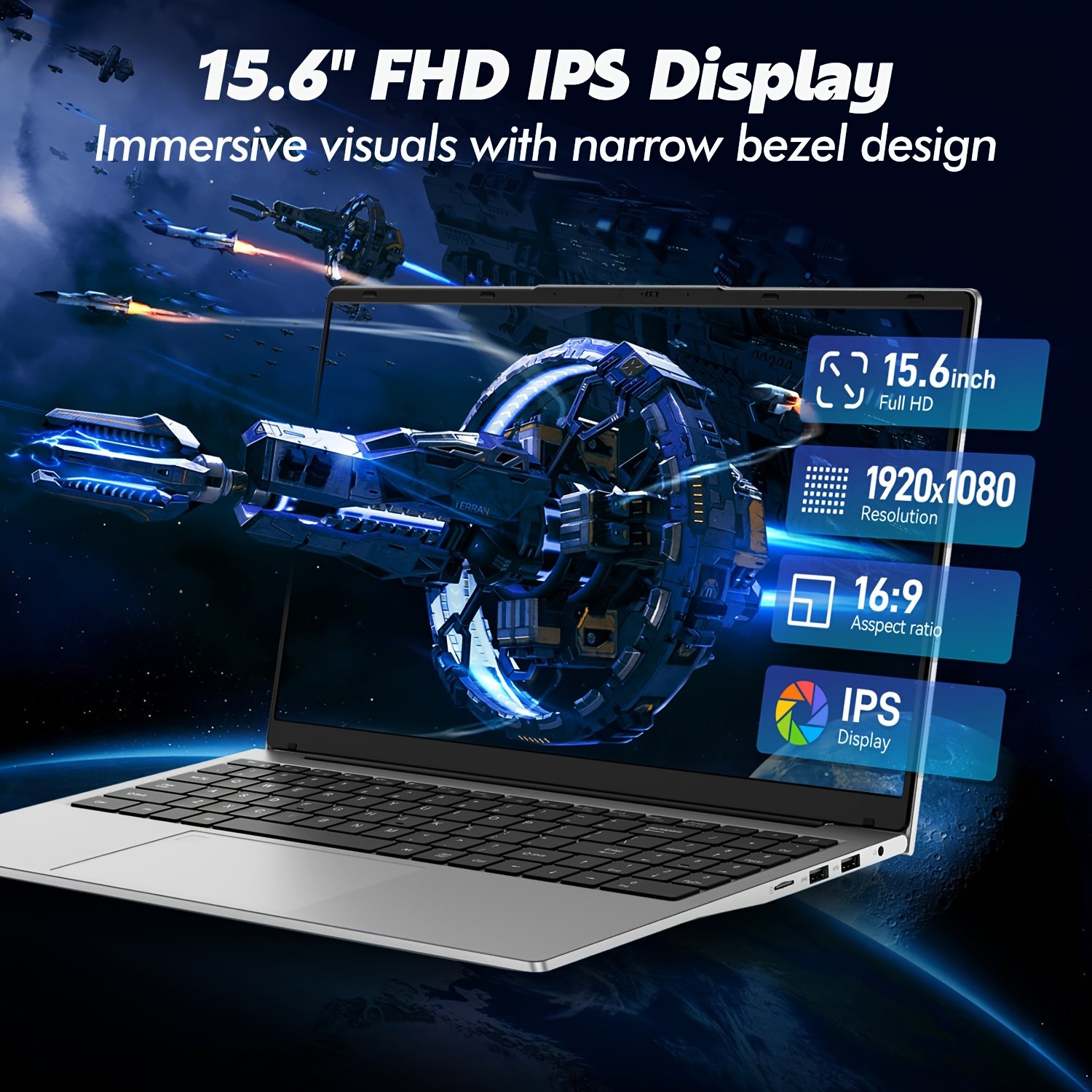 Auusda 15.6 Inch Silver Laptop | AMD Athlon Silver 3050e Processor | 8GB DDR4 + 256GB M.2 NVMe | Privacy Shutter | Fingerprint Recognition Unlock | Backlit Keyboard | Multiple-Ports | Compatible Study – Image 5