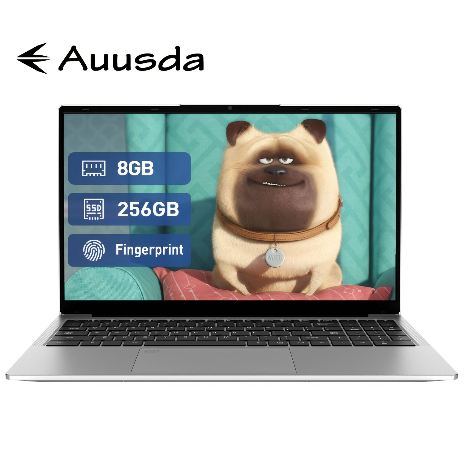 Auusda 15.6 Inch Silver Laptop | AMD Athlon Silver 3050e Processor | 8GB DDR4 + 256GB M.2 NVMe | Privacy Shutter | Fingerprint Recognition Unlock | Backlit Keyboard | Multiple-Ports | Compatible Study – Image 2